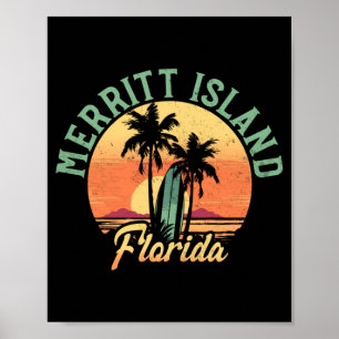 Poster Homem Merritt Island Flórida Retro Surfista Vintag