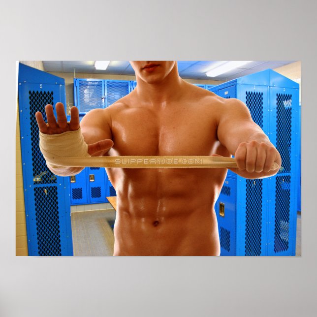 Poster Homem muscular de SlipperyJoe sem camisa, ginástic (Frente)