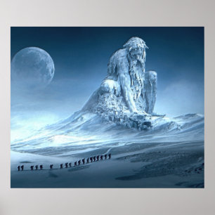 Póster Homem na Escultura da Fantasia das Montanhas