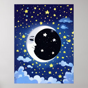 Poster Homem na Lua num fundo estrelado