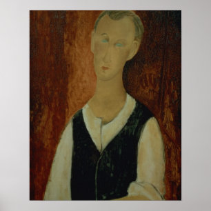 Poster Homem novo com um Waistcoat preto, 1912 (o óleo