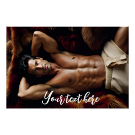 Póster Homem num tapete de pele de barba