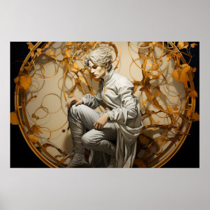 Poster Homem numa pintura de madeira de ouro