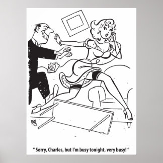 Poster Homem perseguindo uma mulher, divertido vintage