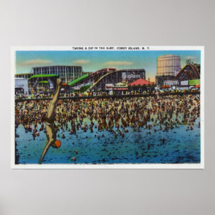 Póster Homem que mergulha e que toma um mergulho no surf