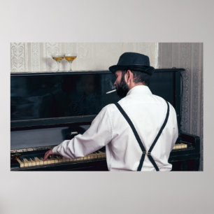 Poster Homem-retrô tocando piano e fumando