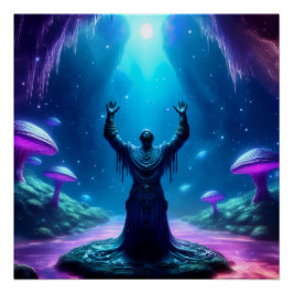 Póster Homem Sagrado Na Caverna Tem Braços Levantados Par