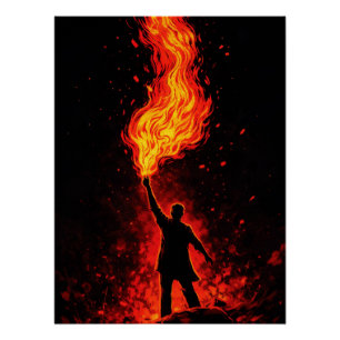 Póster Homem segurando tocha de fogo maciça Silhueta dram