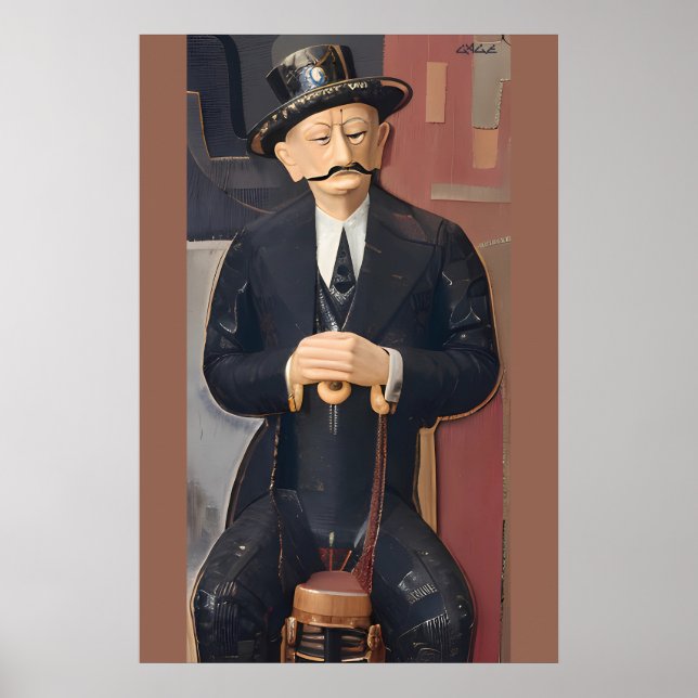 Poster Homem sentado apoiado em uma bengala (Frente)
