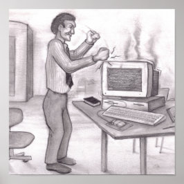Poster Homem Socando Punhos no Monitor de Computador Fume