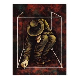 Póster Homem Solitário em Moldura Geométrica Branca – Som