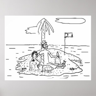 Poster Homem sozinho na Ilha, Engraçado, Vintage,