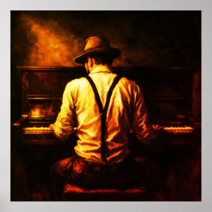 Poster Homem Tocando Piano Por Trás Pintura a Óleo Impres