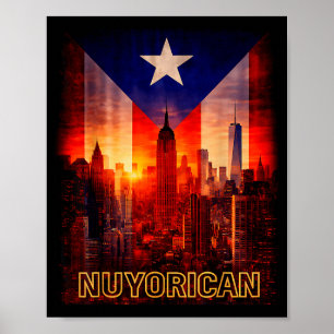 Poster Homens e mulheres porto-riquenhos ny bandeira tain
