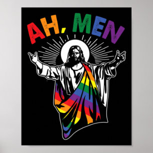 Poster Homens Engraçados LGBT Orgulho gay Jesus Arco-Íris