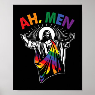 Poster Homens Engraçados LGBT Orgulho gay Jesus Arco-Íris