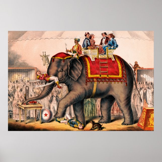 Poster Homens Executando Um Ato De Circo Com Um Elefante. (Frente)
