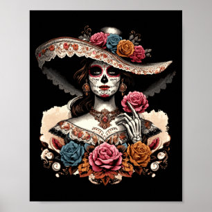 Poster Homens La Catrina Caveira Colorida Mexicana Dia De