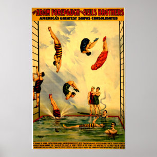 Póster Homens mergulhando na Piscina Vintage 1898 Circus 