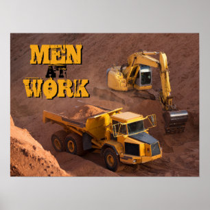 Poster Homens no trator e no camião basculante do