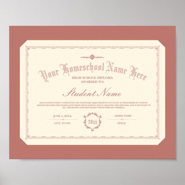 Poster Homeschool Diploma Traditional Soft Red (Frente)