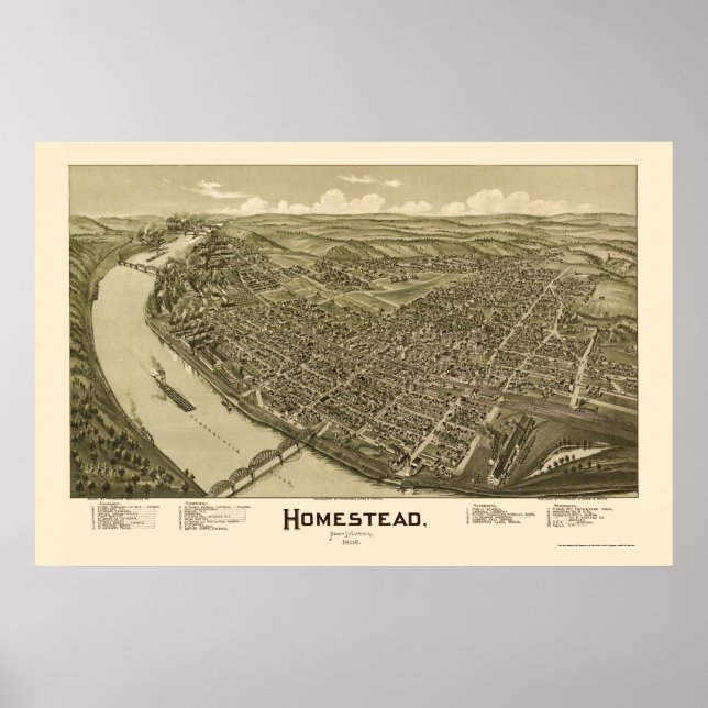 Póster Homestead, Mapa Panorâmico da PA - 1902 (Frente)