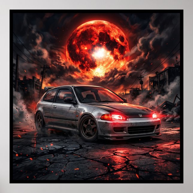 Poster Honda Civic EG6 SiR um Crimson Moon (Frente)
