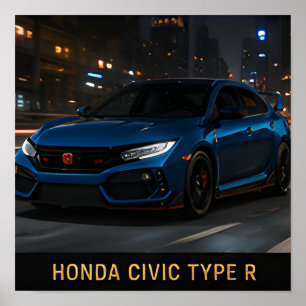 Poster Honda Civic Type R Carro de Desempenho Japonês Mod