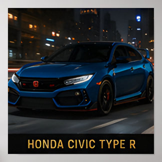 Poster Honda Civic Type R Carro de Desempenho Japonês Mod