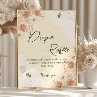 Poster Honey Boho Wildflower Chá de fraldas Fralda Raffle
