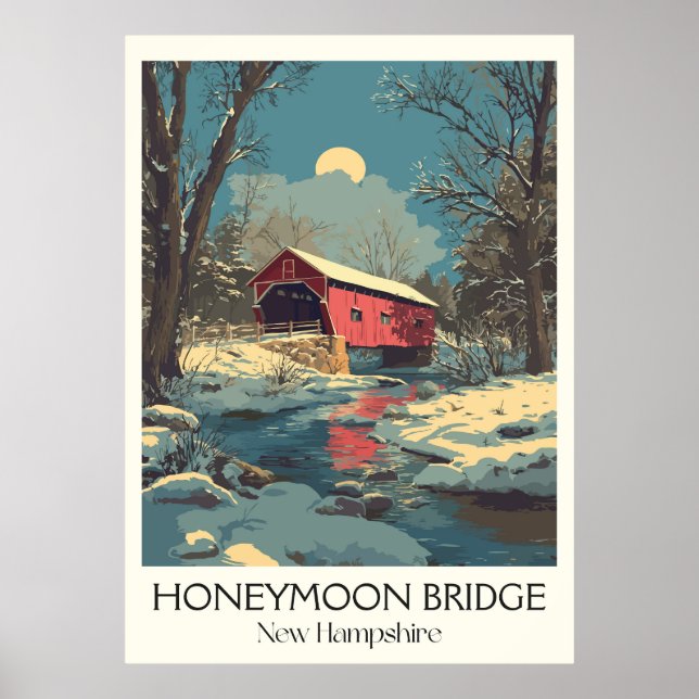 Poster Honeymoon Bridge NH Winter Scene (Frente)