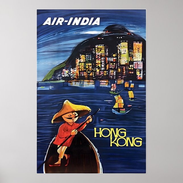 Poster Hong Kong Art Chinese Painting Air-India Travel Po (Frente)