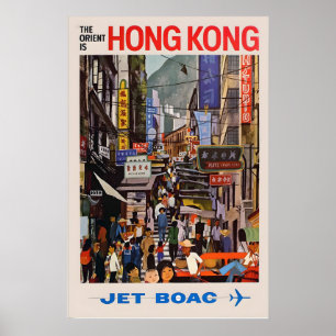Poster Hong Kong China Ásia Viagem Cartaz de Viagem Vinta