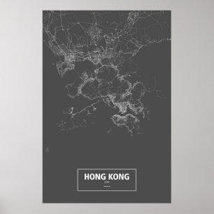 Póster Hong Kong, China (branca no preto)