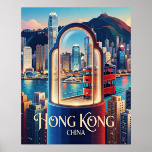 Poster Hong Kong China Porto de Vitória Paisagem Urbana V
