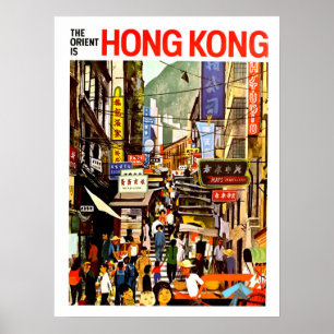 Poster Hong Kong, multidão urbana de rua, Orient, vintage