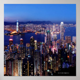 Póster Hong Kong Victoria Harbor à noite