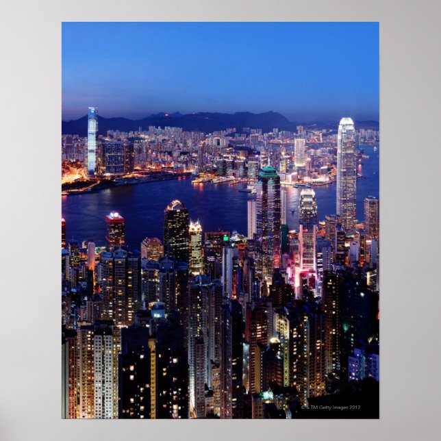 Poster Hong Kong Victoria Harbor à noite (Frente)