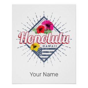 Póster Honolulu City Hawaii Estados Unidos Vintage EUA