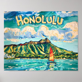 Poster Honolulu Havaí Paisagem de Viagem Vintage Van Gogh