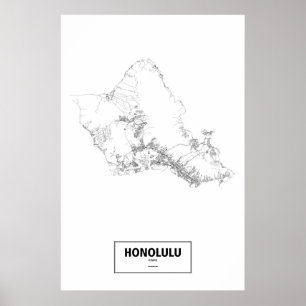 Póster Honolulu, Havaí (preto no branco)