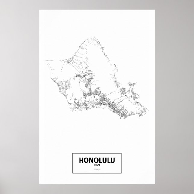 Póster Honolulu, Havaí (preto no branco) (Frente)