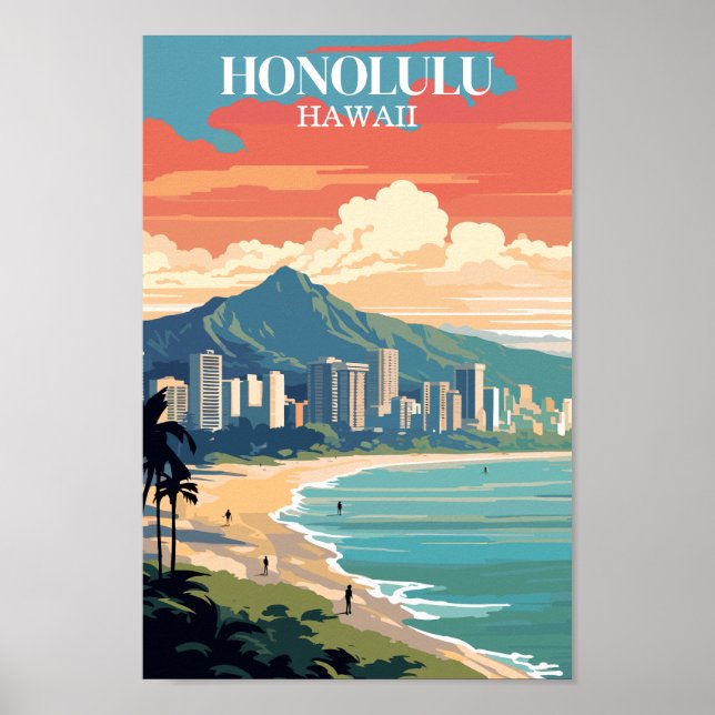 Poster Honolulu, Havaí: Viagem Vintage (Frente)