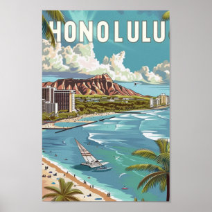 Poster Honolulu Hawaii EUA - Local de Viagens vintage