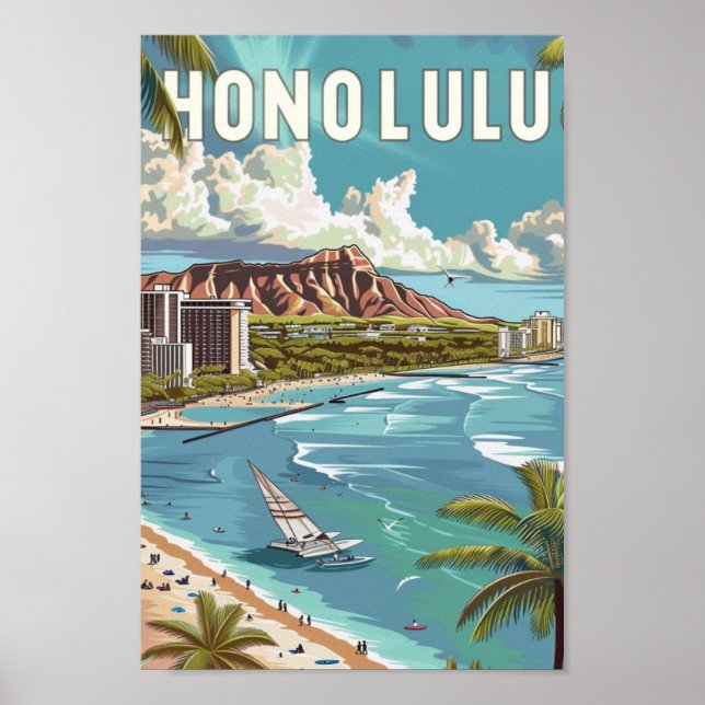 Poster Honolulu Hawaii EUA - Local de Viagens vintage (Frente)