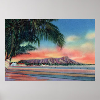 Póster Honolulu Hawaii Sunset em Diamond Head