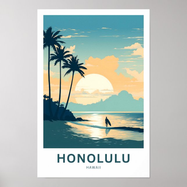 Poster Honolulu Hawaii Viagem (Frente)