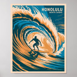 Poster Honolulu North Shore Retro Surfing Hawaii