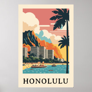 Poster Honolulu retro viagens vintage