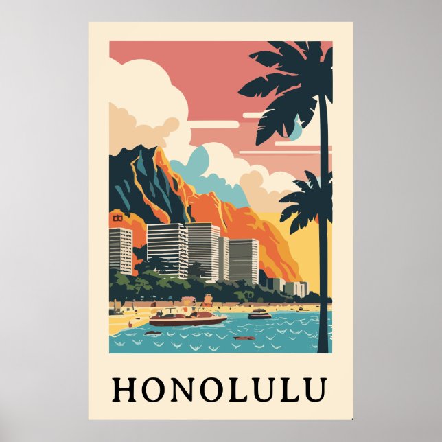 Poster Honolulu retro viagens vintage (Frente)